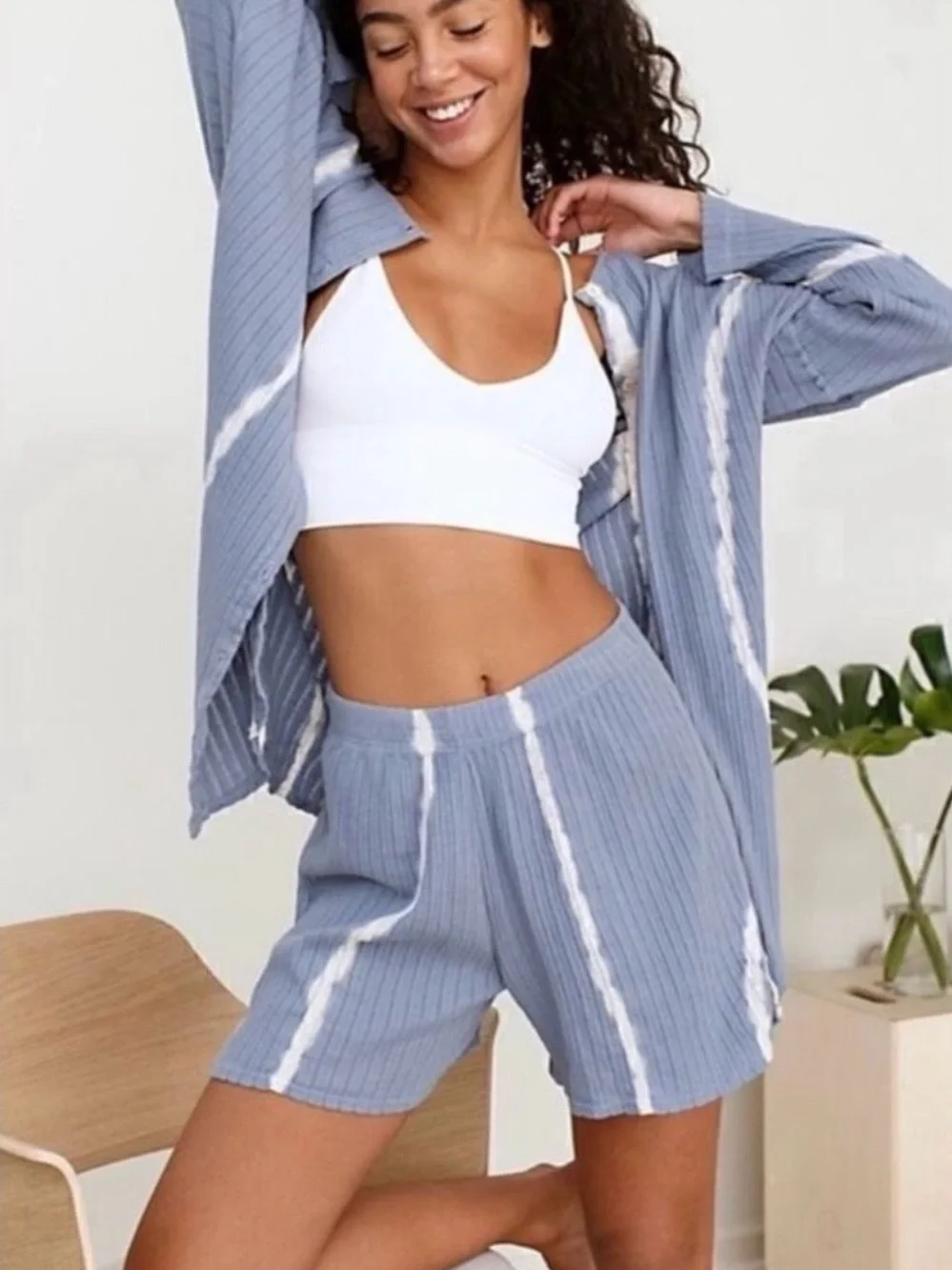 FP | Little Dream Dusty Blue Tie Dye Top & Botton Ribbed Two-Piece Lounge Set - Picture 15 of 16